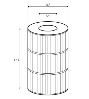 Cartouche JAZZI 17 SF - D143/H173 fermée, filetage MPT 2''102g/M² - Ex PJZ16 - (PLEATCO) - PJZ16-F2L